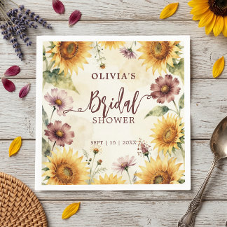 Watercolor Sunflower Floral Fall Bridal Shower Napkin