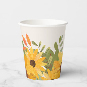 Watercolor Sunflower Floral  Paper Cups