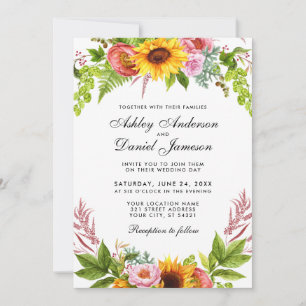 Watercolor Sunflower Floral Wedding Invitation