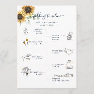 Watercolor Sunflower Floral Wedding Itinerary Program