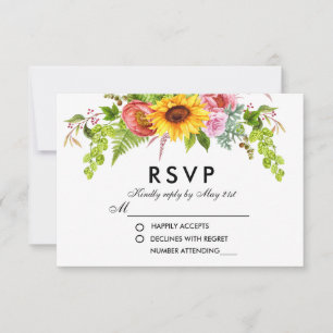 Watercolor Sunflower Floral Wedding RSVP Card