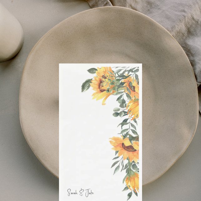 Watercolor Sunflower Floral White Wedding  Napkin (Creator Uploaded)
