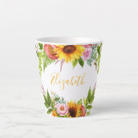 Watercolor Sunflower Floral Yellow Name