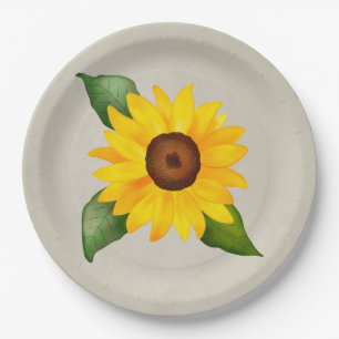 Watercolor Sunflower Flower Yellow Beige Paper Plate