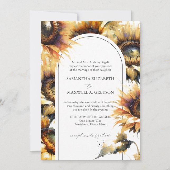 Watercolor Sunflower Formal Wedding Invitations (Front)