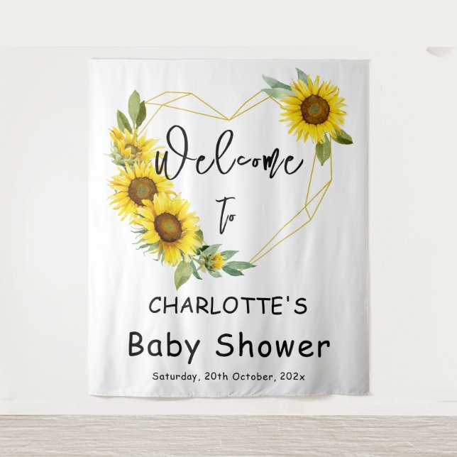 Watercolor Sunflower Frame Baby Shower Backdrop Tapestry (Front)