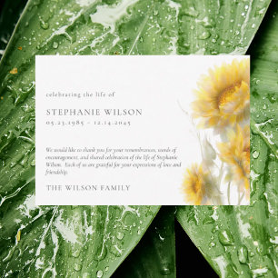Watercolor Sunflower Funeral Bereavement Thank You Card