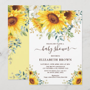 Watercolor Sunflower Greenery Garden Baby Shower Invitation