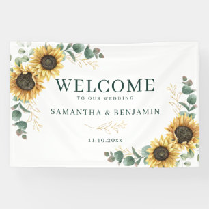 Watercolor Sunflower Greenery Wedding Banner