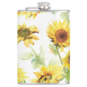 Watercolor Sunflower Hip Flask