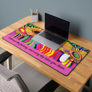 WATERCOLOR SUNFLOWER IN FUNKY STRIPE DESIGN DESK MAT