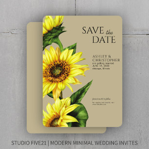 Watercolor Sunflower Khaki Wedding Shower Save The Date