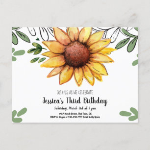 Watercolor Sunflower Kid Birthday Party Invitation Postcard