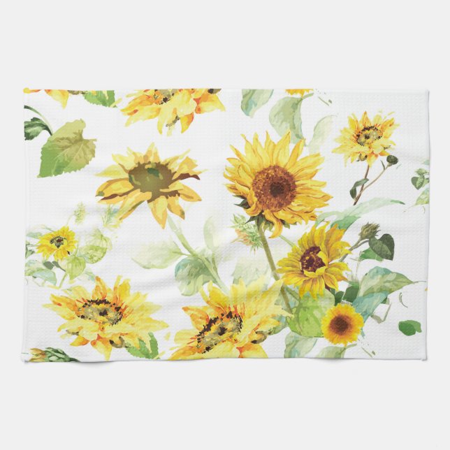 Watercolor Sunflower Kitchen Towel (Horizontal)