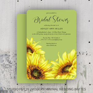 Watercolor Sunflower Light Green Wedding Shower Invitation