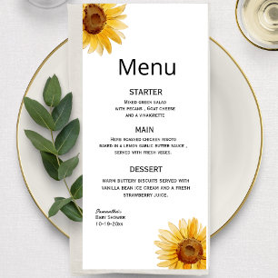 Watercolor sunflower minimalist  menu