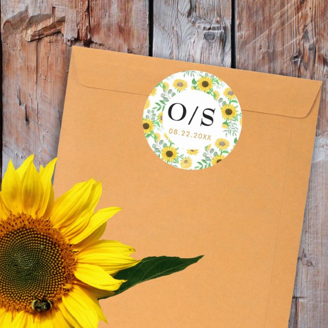 Watercolor Sunflower Monogram Envelope Seal (Creator Uploaded)
