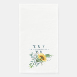 Watercolor Sunflower Monogram Paper Guest Towels Napkin