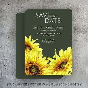 Watercolor Sunflower Moss Green Wedding Shower Save The Date