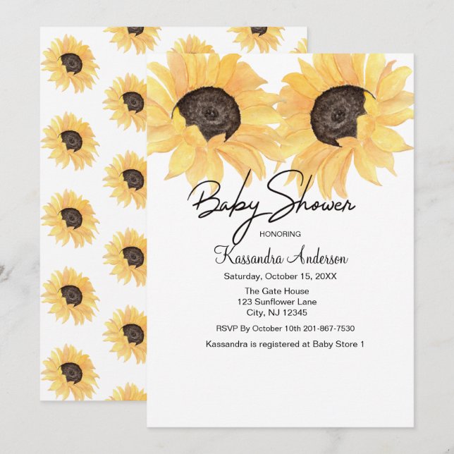 Watercolor Sunflower Neutral Gender Baby Shower Invitation (Front/Back)