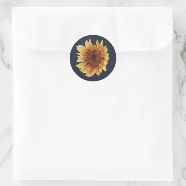 Watercolor sunflower on navy classic round sticker (Bag)
