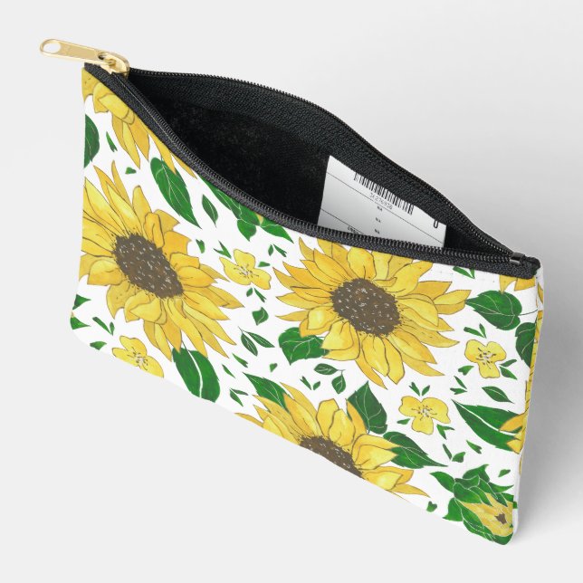 Watercolor Sunflower Pattern  Accessory Pouch (Open)