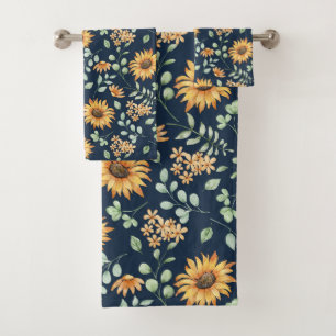 Watercolor Sunflower Pattern  Bath Towel Set
