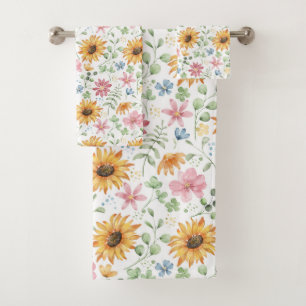 Watercolor Sunflower Pattern Bath Towel Set