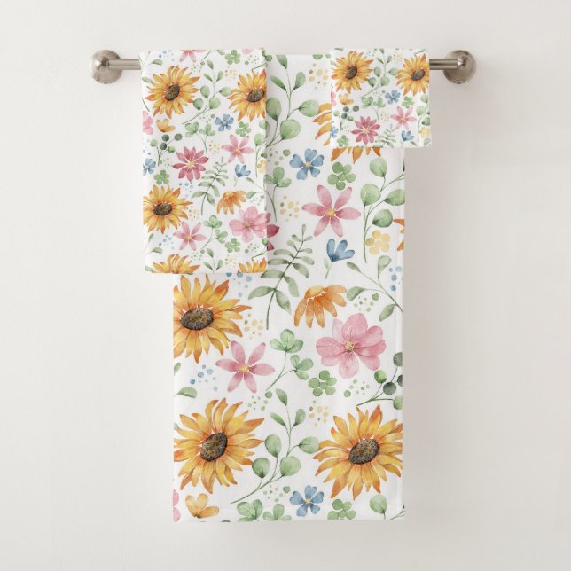 Watercolor Sunflower Pattern  Bath Towel Set (Insitu)