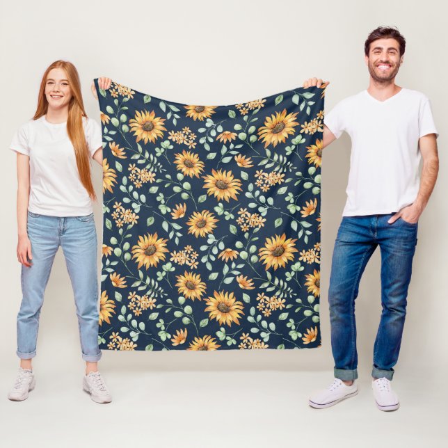 Watercolor Sunflower Pattern  Fleece Blanket (In Situ)