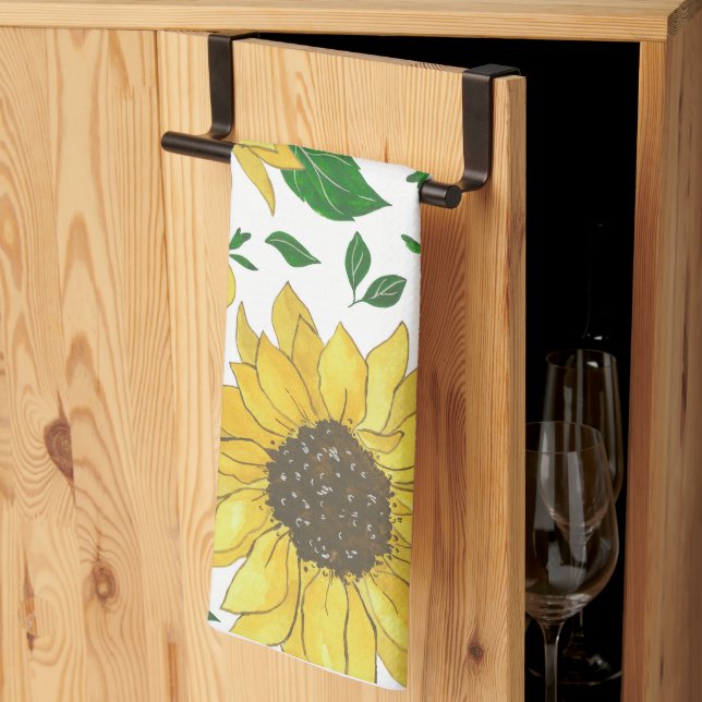 Watercolor Sunflower Pattern  Kitchen Towel (Thirds Fold)