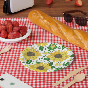 Watercolor Sunflower Pattern Paper Plate