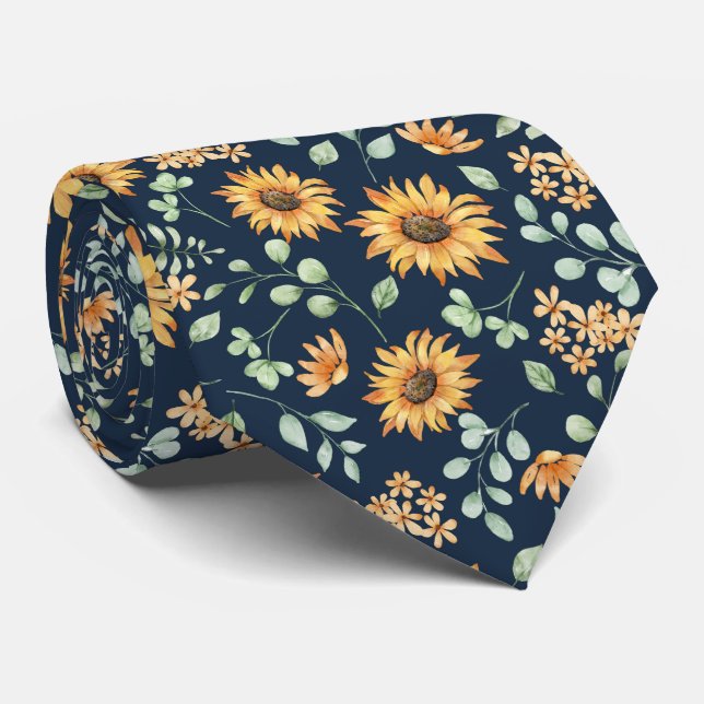 Watercolor Sunflower Pattern  Tie (Rolled)