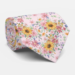 Watercolor Sunflower Pattern  Tie