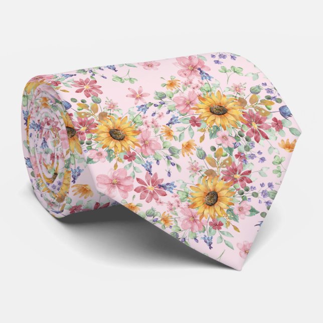 Watercolor Sunflower Pattern  Tie (Rolled)