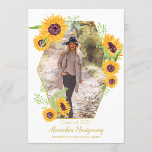 Watercolor Sunflower Photo Graduation Party Invite