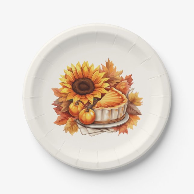 Watercolor Sunflower & Pie Paper Plate (Front)