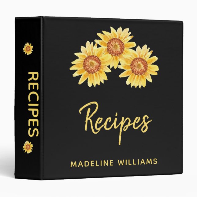 Watercolor Sunflower Recipe  Binder (Front/Spine)