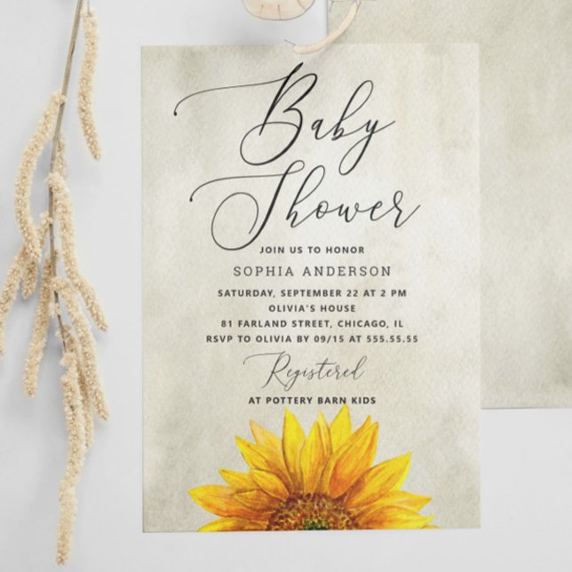 Watercolor sunflower. Rustic floral baby shower Invitation (Creator Uploaded)