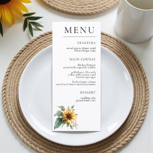 Watercolor Sunflower Rustic Foliage Wedding  Menu