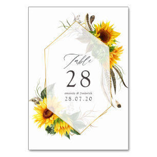 Watercolor Sunflower Rustic Geometric Wedding Table Number