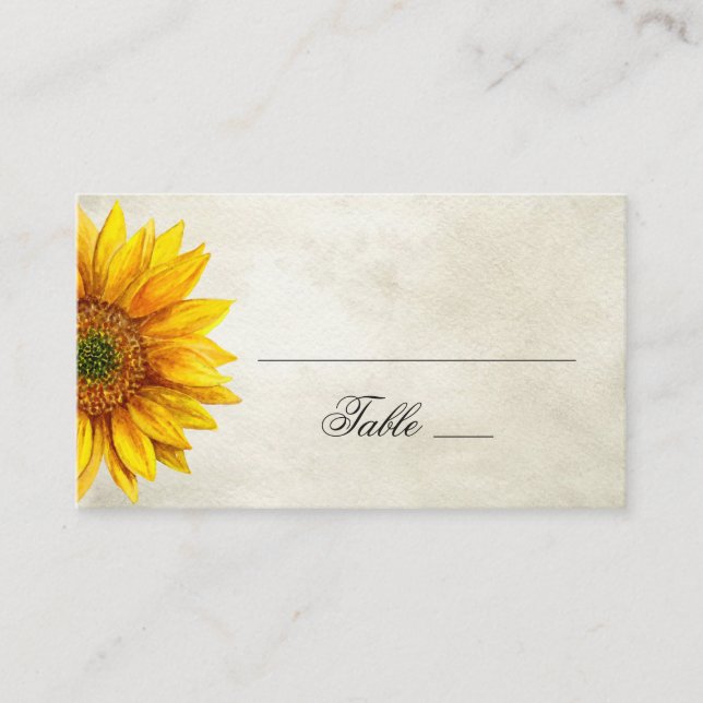 Watercolor sunflower. Rustic wedding. Country Place Card (Front)