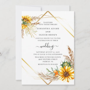 Watercolor Sunflower Rustic Wedding Invitation