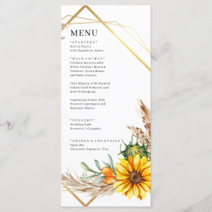 Watercolor Sunflower Rustic Wedding  Menu