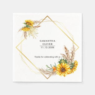 Watercolor Sunflower Rustic Wedding Napkin