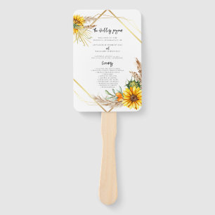 Watercolor Sunflower Rustic Wedding Program Hand Fan