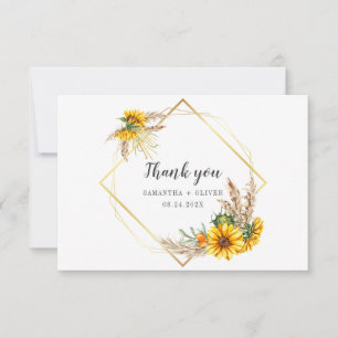 Watercolor Sunflower Rustic Wedding  Thank You Card