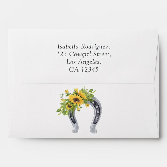 Watercolor Sunflower Rustic Western Quinceañera Envelope (Back (Top Flap))