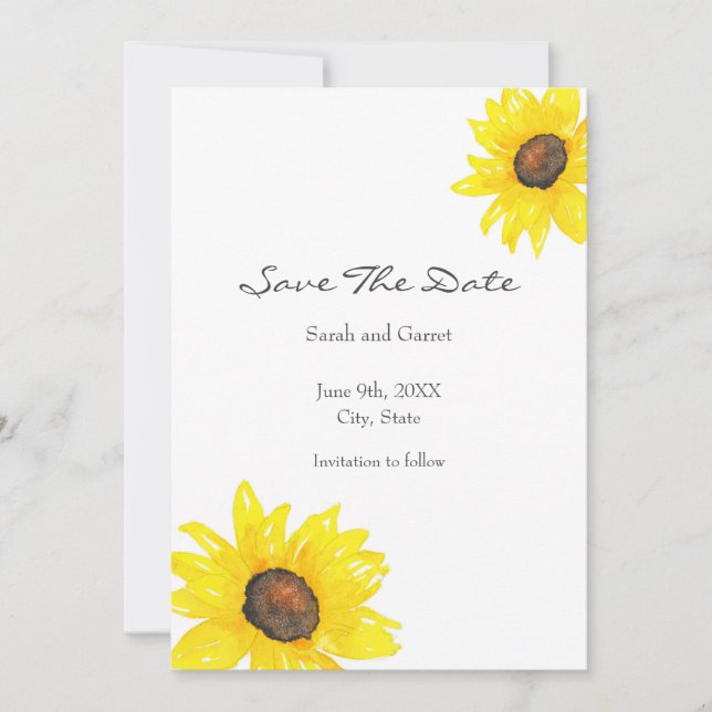 Watercolor Sunflower Save The Date (Front)