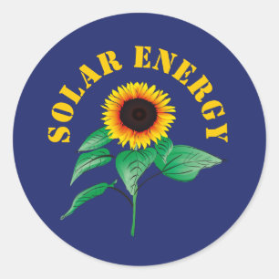 Watercolor Sunflower Solar Energy Navy Blue Classic Round Sticker